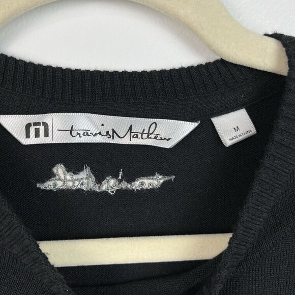 Travis Mathew Sweater Men’s M Black Striped Crew Neck‎ Pullover Golf Lightweight - Picture 6 of 10